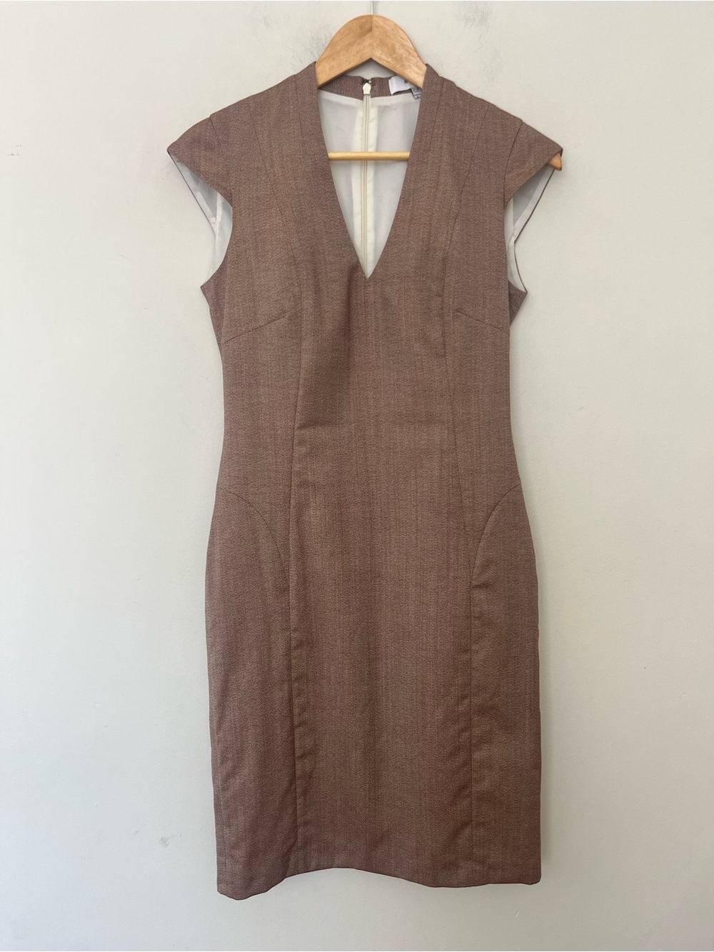 Reiss Turner Wool Sheath Dress Taupe Brown US 6 - Picture 2 of 9
